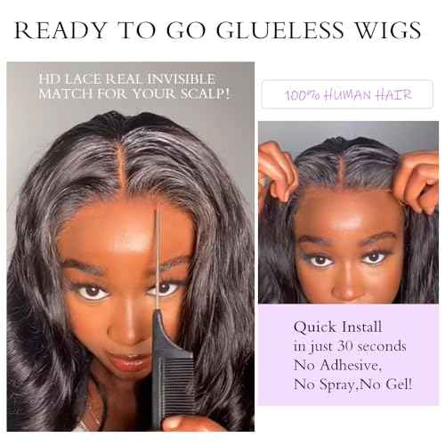 7x6 Body Wave Glueless Wigs Human Hair Pre Plucked Pre Cut 250% Density Drawstring Wig Human hair 7x6 HD Lace Front Wigs Human Hair for Black Women Pre Everything Ready to Go Wig 24inch