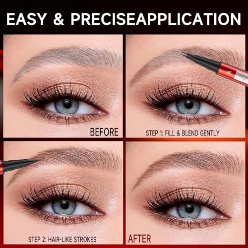 Eyebrow Pencil for Women - Microblading Eyebrow Pen with Dual-Ended Design featuring 2-Fork Tip & Fine Single Brush-Tip, Waterproof, Creates Natural Hair-Like Strokes, Long-Lasting Light Brown