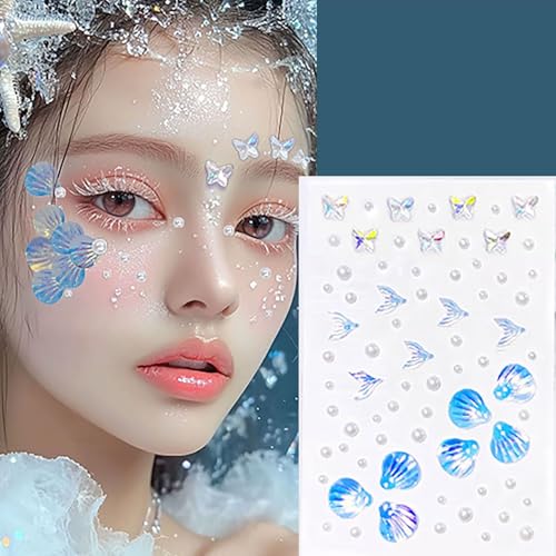 Mermaid Face Gems & Seashell Rhinestones - 140 Pcs Self-Adhesive