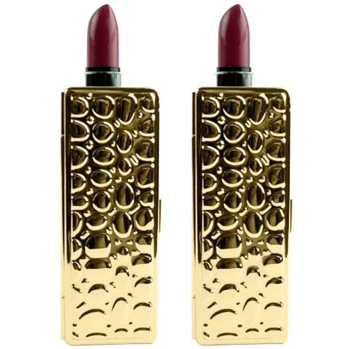 Stephanie Imports Set of 2 Rectangular Vintage Lipstick Cases With Glass Mirror (Gold Drops)