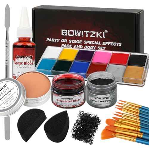 Bowitzki Halloween Makeup Special Effects Oil Face Body Paint Fake Blood Scar Wax Charred Ash Powder with Sponges Brush Halloween Party SFX Cosplay