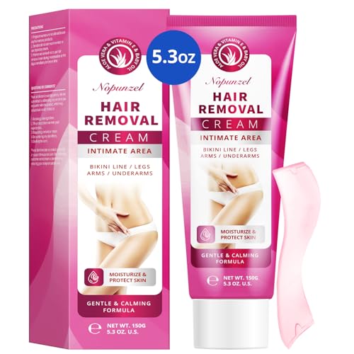 Hair Removal Cream for Women: Depilatory Cream for Intimate Areas and Pubic Area with Aloe Vera and Vitamin E - Hair Removal for Body Legs Arms Underarms Bikini - Fast Painless Soothing - 5.3 oz