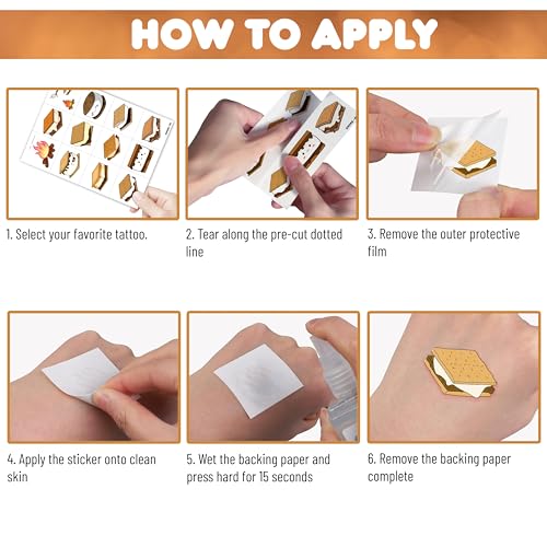 S'mores Temporary Tattoos for Kids - 96 Piece Set, 8 Sheets