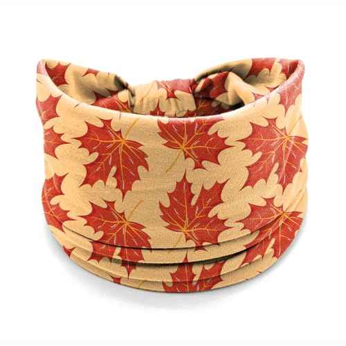 4 Pack Autumn Maple Leaf Headbands for Women, Thanksgiving Wide Stretchy Yoga Workout Hair Bands, Soft Non-Slip Fall Turban Headwraps for Running Makeup Everyday Use