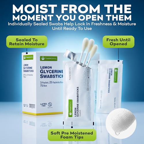 Lemon Glycerin Oral Swabs for Dry Mouth - 75 Pack | TenderGentle