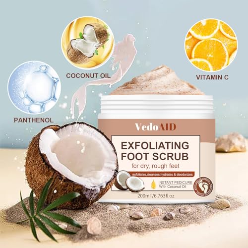VedoAID Peppermint Foot Scrub - Exfoliating Cream for Cracked Heels, 200ml