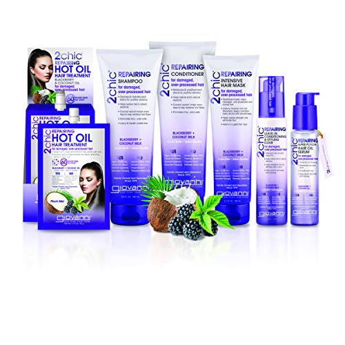 GIOVANNI 2chic Ultra-Repairing Hair Mask - Blackberry & Coconut Oil for Dry, Damaged & Processed Hair, Argan, Jojoba, Shea Butter & Keratin, Lauryl & Laureth Sulfate Free, Color Safe - 5 oz