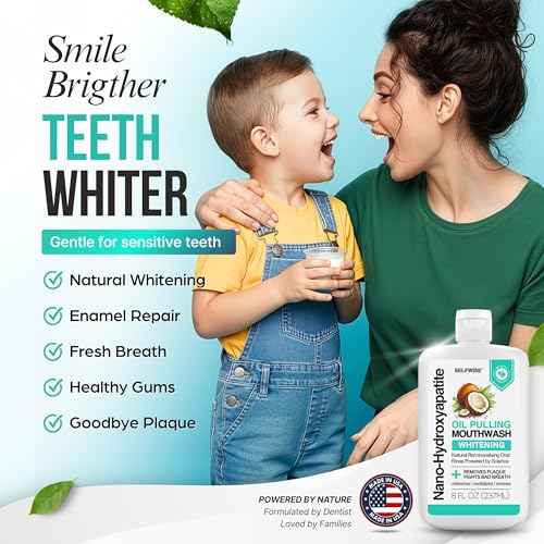 Nano-Hydroxyapatite Oil Pulling Whitening Mouthwash for Teeth and Gums, Natural & Organic, Whitens Teeth, Strengthens Enamel, Fights Bad Breath & Plaque ? Smooth & Non-Greasy ? for Adults & Kids 8oz
