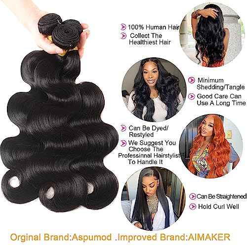 Aspumod 12A Human Hair Bundles Body Wave 3 Bundles Human Hair 16 18 20Inch Unprocessed Brazilian Virgin Hair Bundles Quick Weave Hair Extension