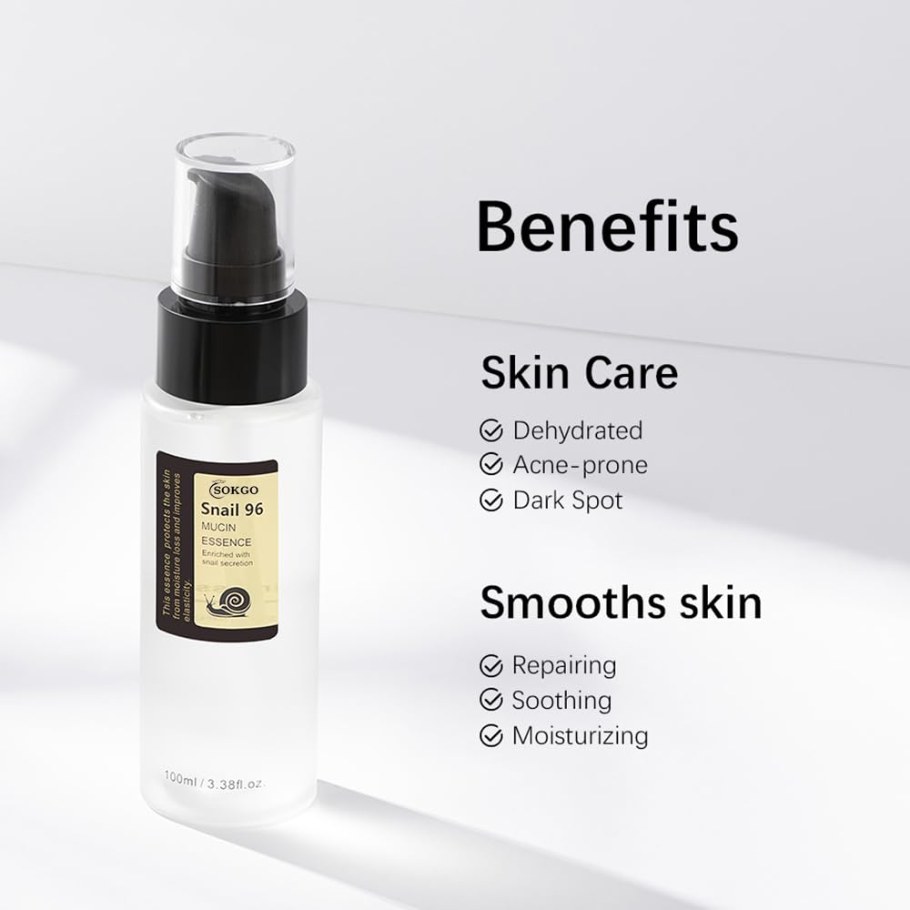 Snail Mucin Serum 96%, Snail Secretion Filtrate 96%, Advanced Snail Mucin 96% Power Repairing Essence, Hydrating Serum with Snail Secretion Filtrate Sodium Hyaluronate for All Skin (1PCS)