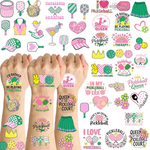 164Pcs Pink Pickleball Stickers Temporary Tattoos for Pickle Birthday Decorations, Hypoallergenic Green and Pink Pickleball Themed Party Decorations