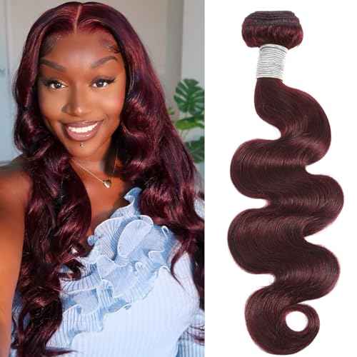 99j Dark Burgundy Body Wave Bundles Human Hair 22 Inch, 12A Soft And Shiny Red Wine Colored Bundles 100% Brazilian Virgin Remy Hair Sew In Weave Single Human Hair Bundle Chic #99j Color
