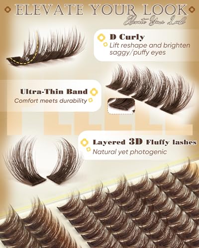 Brown Fluffy Lash Clusters 12-18MM D-Curly Extensions