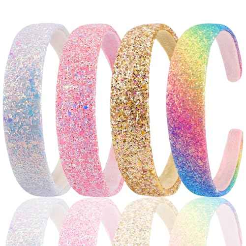 Glitter Headbands for Girls, Sparkly Sequin Headband Hairbands for Girls Non-slip, Cute Bling Head bands Hair Accessories For Toddler