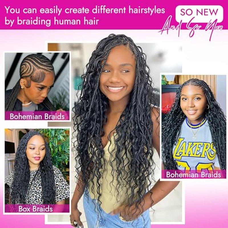 24" Boho Deep Wave Human Braiding Hair - 100g, 4 Bundles