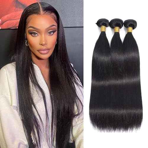 Straight Bundles Human Hair Brazilian Virgin Human Hair Bundles 16 16 16 Inch 100% Unprocessed Straight Hair Double Weft Deals Human Hair Extensions Natural Black