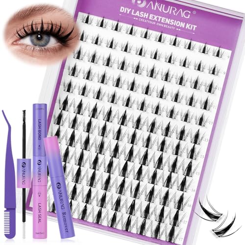 Wispy Eyelash Extension Kit 120pcs Clusters Lashes Natural DIY Lash Clusters Kit 9-17mm with Bond and Seal, Lash Remover - Water-resistant, Helps Reduce Clumping, 0.05mm Ultra-thin Fiber Shape