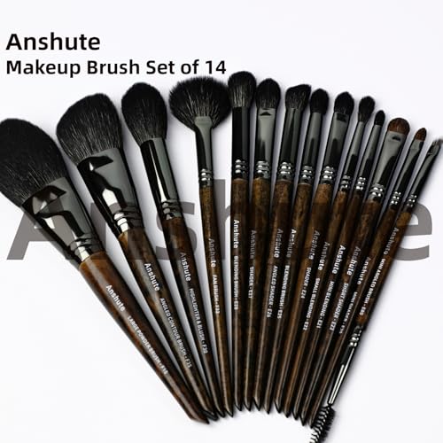 Natural Goat Hair Makeup Brushes Set of 14, Professional Natural Hair Cosmetic Brushes with Case, Beech Wood Handle. Super Soft Bristles, Variety of Brushes. Face Brushes, Eyeshadow Brushes
