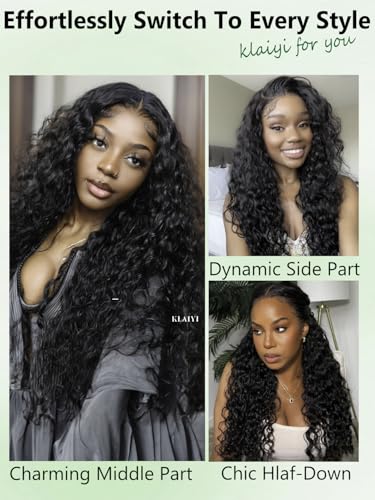 KLAIYI Water Wave Glueless Lace Front Wig 18 Inch Human Hair