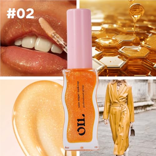 High Shine Smooth Finish Fruit Strawberry Honey Essence Lip Oil, Long-lasting Moisturizing, Lip Line Smoothing, Transparent Pearl Lip Glaze, 8ml 2PCS