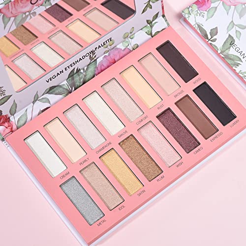 ONLYBETTER Vegan Eyeshadow Palette High Pigmented Brown Eyeshadow Palette Easy to Blend Color Fusion 16 Shades Metallic and Shimmer Nude Eyeshadow Palette Long Lasting Sweatproof and Waterproof