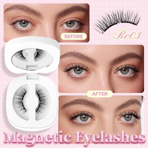 CALAILIS Magnetic Eyelashes with Applicator Upgrade Soft Magnetic Lashes Natural Look Reusable No Glue or Eyeliner Needed Easy to Wear and Remove (RC03, 1 Pack)