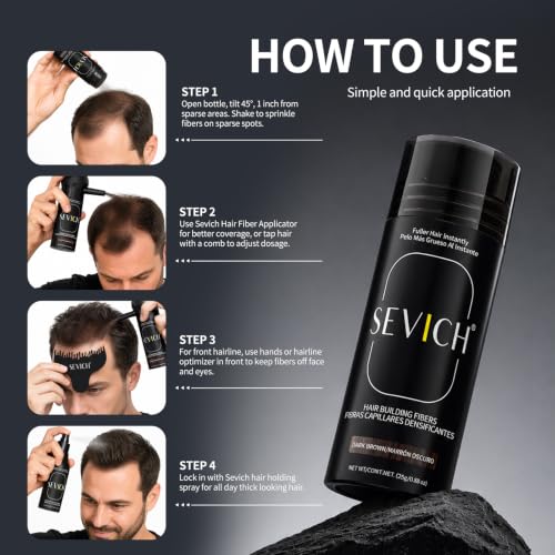 SEVICH Hair Fibers for Thinning Hair 25g Black - Instant Thickening & Fullness, Natural Keratin Hair Building Powder, Pack of 1 (0.88 oz)
