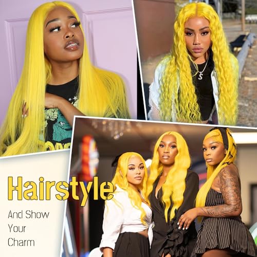 JINNOO 22-Inch Yellow Lace Front Wig - 200% Density Body Wave