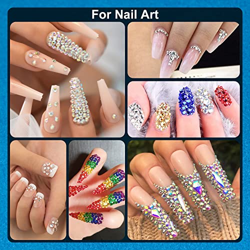 Nail Art Rhinestone Glue Gel&2 Boxes Flatback Gems Accessories Kit, 1 Tube of 15ml Rhinestone Gel Glue(UV/LED Needed)+Colorful Gems+Flat-back Round Glass Crystal AB Gemstones with Pickup Tools