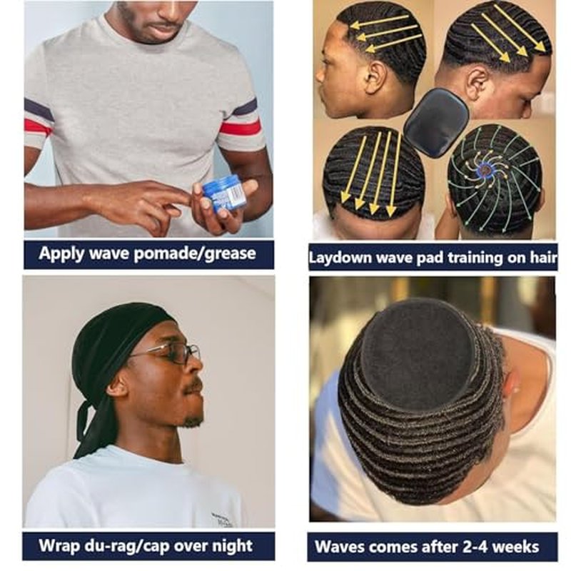 360 Wave Crown Patch & Laydown Pad Set for Black Men