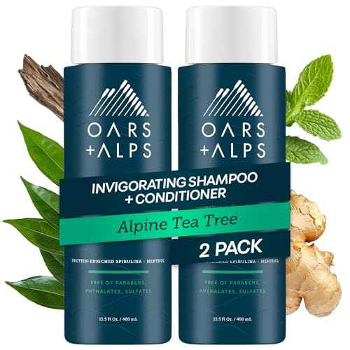 Oars + Alps Men's Sulfate Free Hair Shampoo for Men & Women, Shampoo for Hair Infused with Witch Hazel and Tea Tree Oil, Nourishing & Moisturizing, Paraben & Sulfate Free, Alpine Tea Tree, 13.5oz