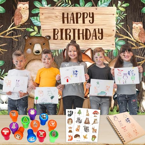 36Pc Woodland Party Favors Set - Temporary Tattoos & Stamps
