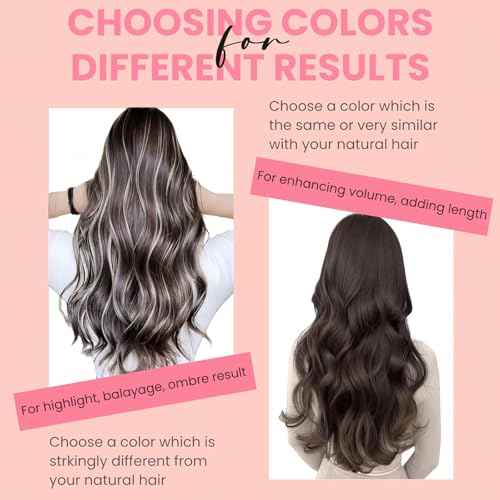 Clip in Extensions Real Human Hair 7pcs, Natural and Seamless 90g (Dark Brown to Black, 14 inch)