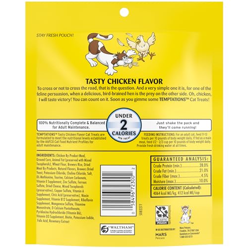 Temptations Classic Crunchy and Soft Cat Treats Tasty Chicken Flavor, 6.3 Oz, Pack of 10