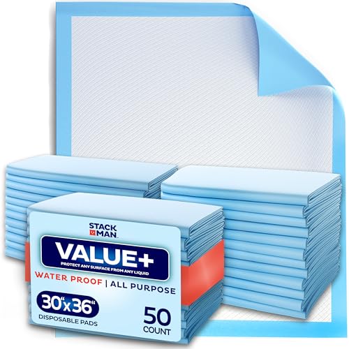 Chucks Pads Disposable 30x36 Underpads [50-Pack] Incontinence Chux Pads Absorbent Fluff Protective Bed Pads - Extra Large Pee Pads for Kids, Adults & Elderly | Leak Proof Puppy Pads for Training - XXL