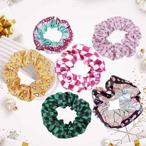 6Pcs Anime Hair Scrunchies Colorful Hair Ties for Women Girls, Elastic Hair Bow Scrunchy Ponytail Holder, Cosplay Costumes Hair Accessories