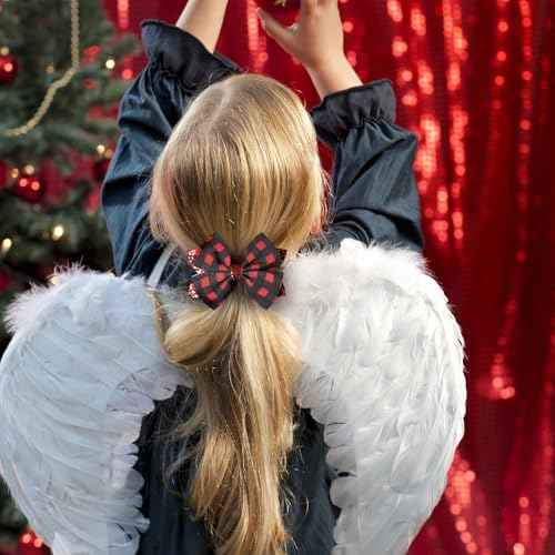 4in Christmas Glitter Buffalo Plaid Hair Bow Clips for Girls Red Black Xmas Grids Checkered Ribbon Alligator Barrettes Hairpins Party Dress Decor Accessories Teens Kids Favor Gift