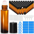 60 Pack Rose Quartz Essential Oil Roller Bottles - 10ml Amber Glass