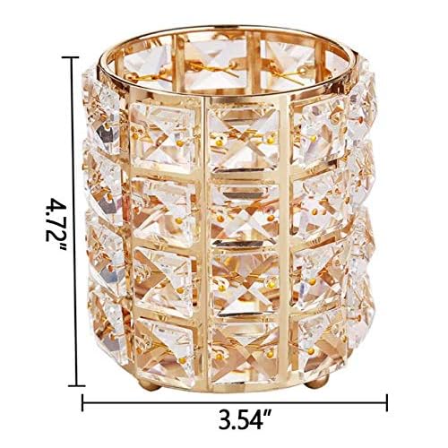 Crystal Makeup Brush Holder Organizer Eyebrow Comb Brushes Pen Pencil Cup Container Cosmetic Storage Organizer,Handcrafted Cosmetics Brushes Cup (Gold)