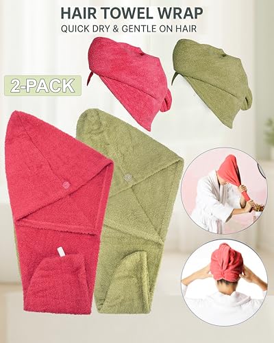 100% Cotton Hair Wrap Towels - Pack of 2, Soft & Absorbent