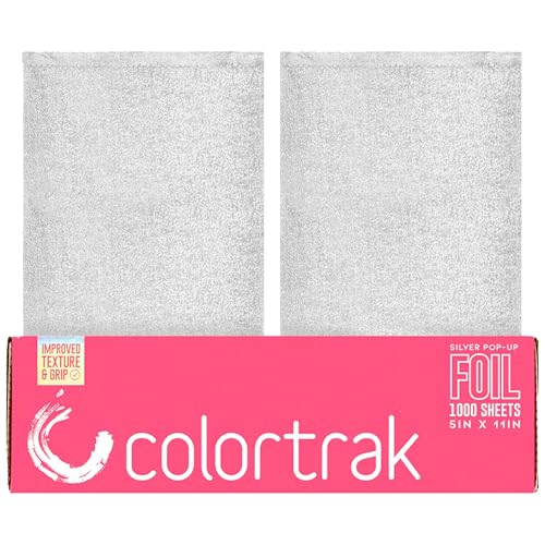 Colortrak Embossed Sheets Silver Aluminum Foil Pop-up Dispenser, 1000 Pre-cut Sheets Non-slip Textured for Hair Foil Coloring and Highlighting Applications, Silver, 5 x 11