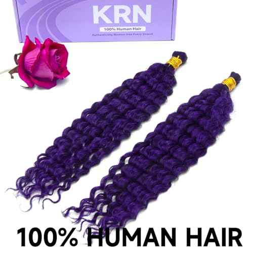 KRN Purple Human Braiding Hair for Boho Braids 110g 12A Deep Curly Purple Braiding Hair Knotless Boho Braids 100% Virgin No Weft Extensions Human Hair 2Bundles/Pack Dark Purple Color 16Inch