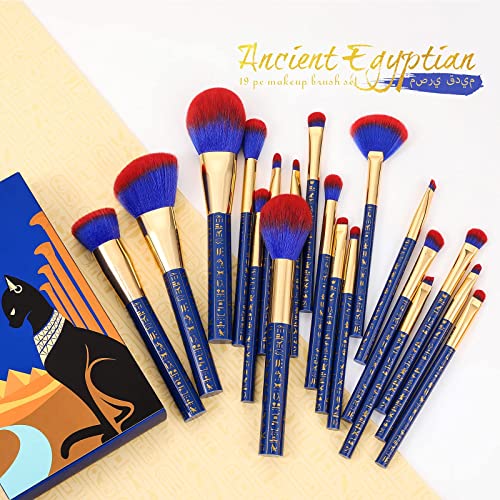 docolor 19PCs Bastet Cat Makeup Brush Set + 54 Colors Gemstone Eye Shadow Palette Premium Synthetic Kabuki Foundation Blending Face Powder Blush Concealers Eyeshadow Fan Make Up Brushes Set