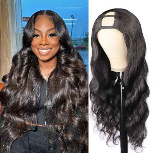 U Part Human Hair Wig Body Wave U Part Wig Human Hair for Black Women Glueless Wigs Human Hair Clip Natural Hair Wig Beginner Friendly Middle Part 180% Density 18inch