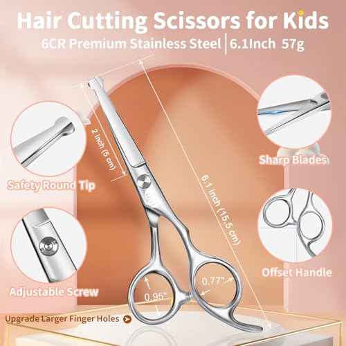 CIICII Kids Hair Cutting Scissors Shears Kit, Safety Round Tip Barber Haircut Scissors Set (Hair Trimming Hairdressing Haircutting Thinning Shears) for Baby Toddler Children, Hairdresser Home Salon