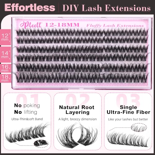 Pleell G.Fluant Fluffy D-Curl Eyelash Clusters 12-18MM Volume Lashes - Wispy, Natural Look
