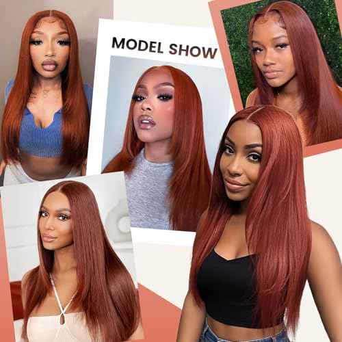 Synthetic Lace Front Wig 13x6 HD Glueless Lace Frontal Wig Pre Plucked Hairline with Baby Hair Long Yaki Straight Layered Lace Wigs for Black Women Daily Use (35, 24 Inch)