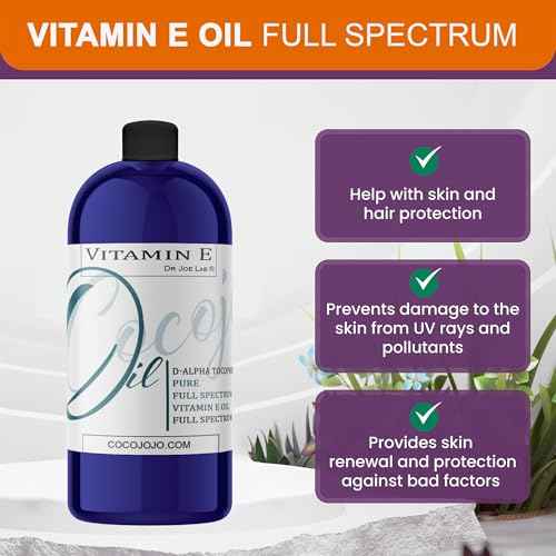 Dr Joe Lab Vitamin E Oil Full Spectrum for Skin, Hair, Face, Liquid Vitamin E Body Oil Pure Natural Cold Pressed, Moisturizes & Nourishes, Non-GMO - 32 Oz