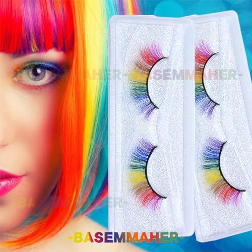 2 Pairs Rainbow False Eyelashes 3D Fluffy Synthetic Lashes
