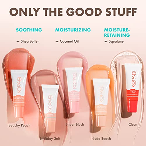 Kopari Coconut Lip Glossy | Nude Tint Birthday Suit | Vegan Hydrating Moisturizing Lip Oil Vitamin E Shea Butter Long Wear High Shine Non Sticky | Clean Plant Based Non Toxic Balm Paraben Free